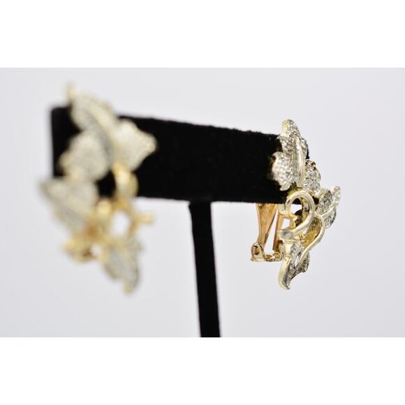 Sarah Cov Vintage Leaf Earrings Silver Gold Textured Autumn Fall Signed 80s 9E - Picture 5 of 12